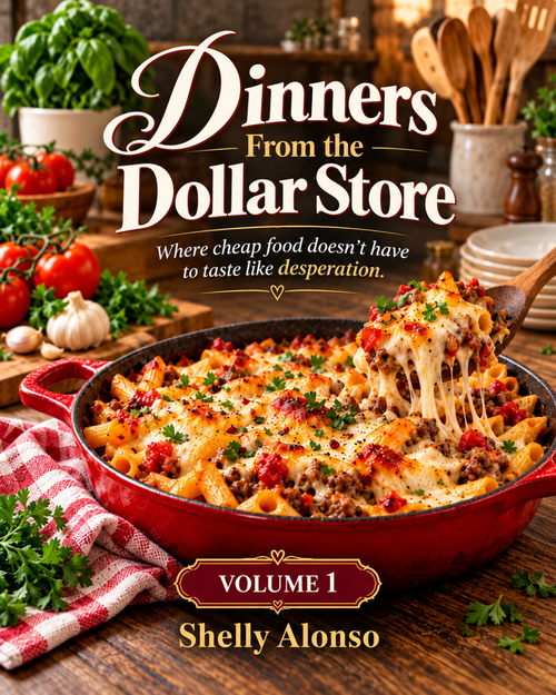 Dinners from the Dollar Store Volume 1 actual PDF cover featuring baked pasta